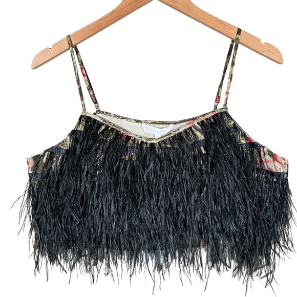 LOVE SHACK FANCY Dusty Metallic Floral Feathered Fringe Hem Crop Top - Picture 13 of 13